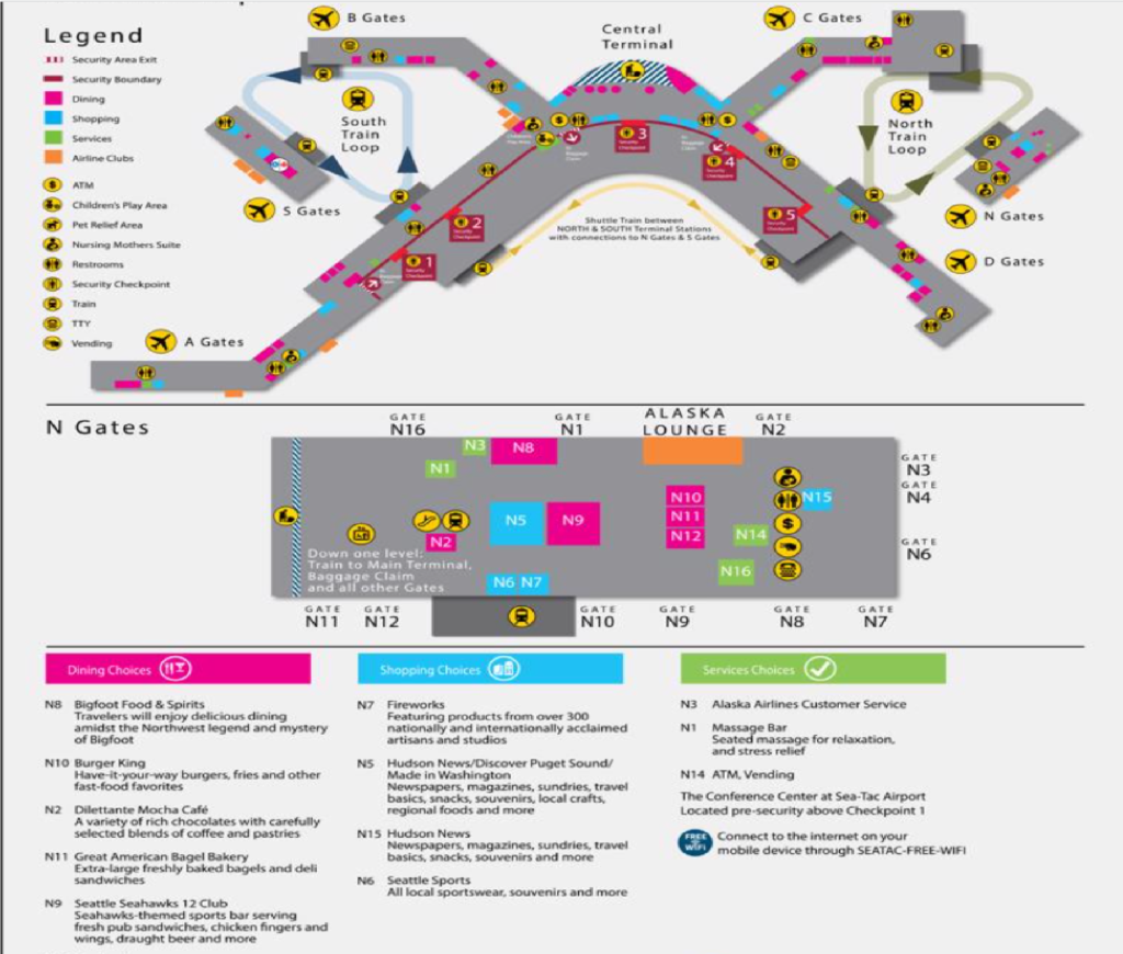 Seattle-Tacoma Airport Gate-N Ground Floor Map